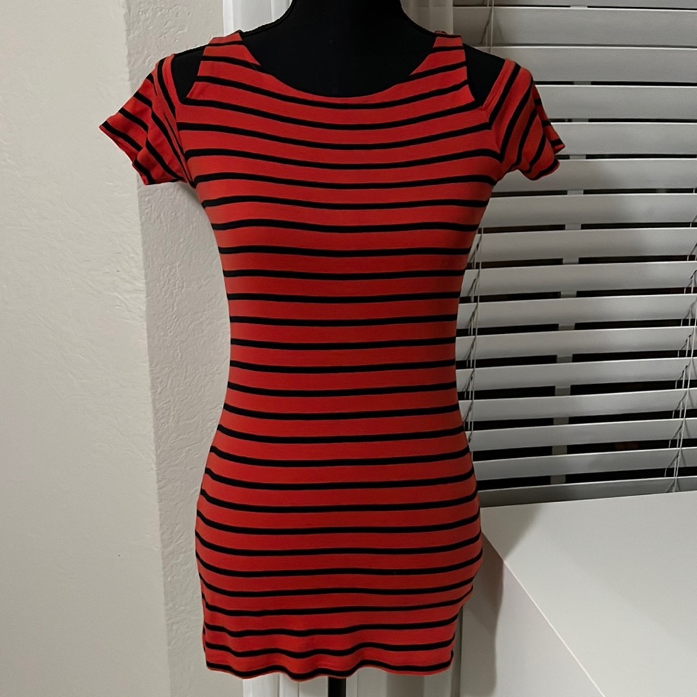 Red & Black Striped Mini Dress, size medium